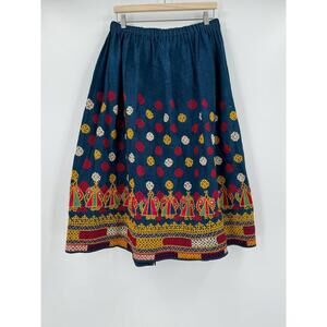 Goodbye Charlie Vintage Blue Woven Cotton Embroidered A Line Skirt Made in India